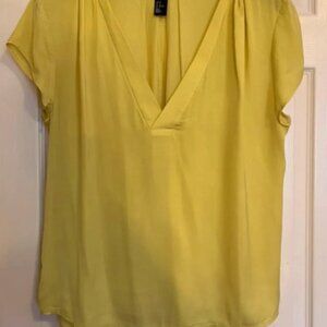 H&M Yellow V Neck Blouse Top sz 14
